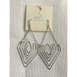 Mia Collection Silver Toned Geometric French Hook Drop Earrings
